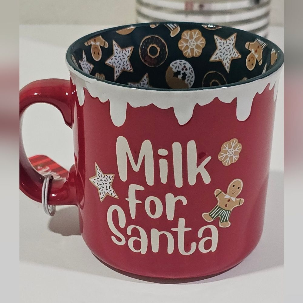 Peppermint Square Red White Milk for Santa Mug Gingerbread Holiday Christmas Cup - Picture 4 of 5